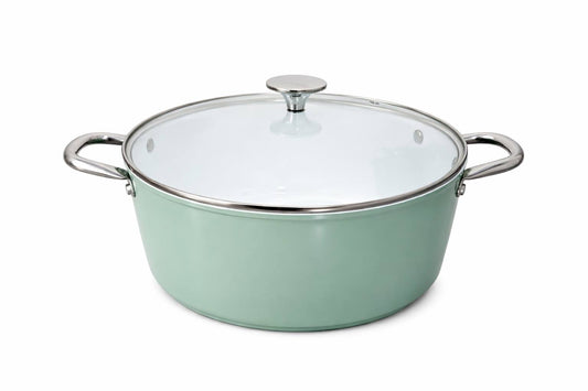 [EME25-0526] CASSEROLE W/GLASS LID - 26 قدر سيراميك كروف اخضر قياس 26 سم