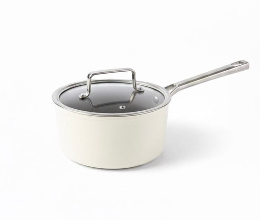 " كسروله سيراميك لون بيجي حجم 18X9.5سم - SAUCE PAN W/GLASS LID 18X9.5CM "